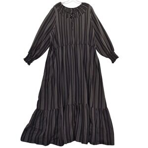 Terra & Sky 2X Womens‎ Maxi Dress Striped Long Sleeve Ruffle Neck Tiered